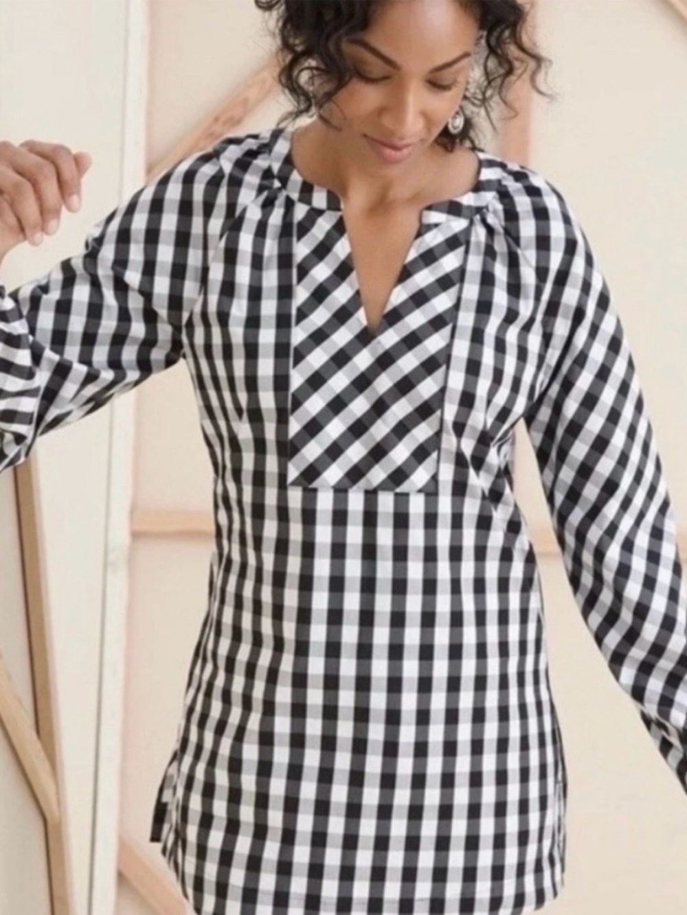 Chico's Black & White Gingham Blouse